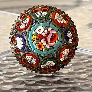 Antique Italian Micro Mosaic Floral Brooch Italy Romantic Victorian Style